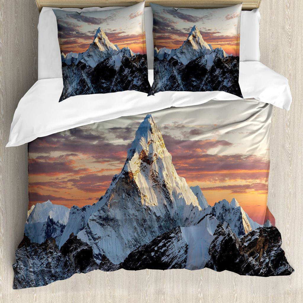ABAKUHAUS Berg Bettbezug, Berg Nepal Everest, Milbensicher Allergiker geeignet mit Kissenbezügen, 155 cm x 220 cm - 80 x 80 cm, Mehrfarbig