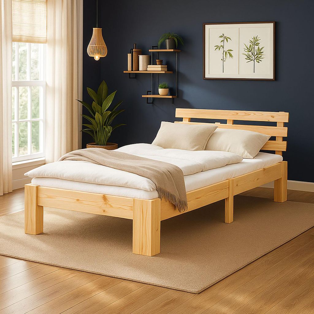 Posteľ z masívu 90x200 cm prírodná borovica - posteľ s Obrázok produktu 