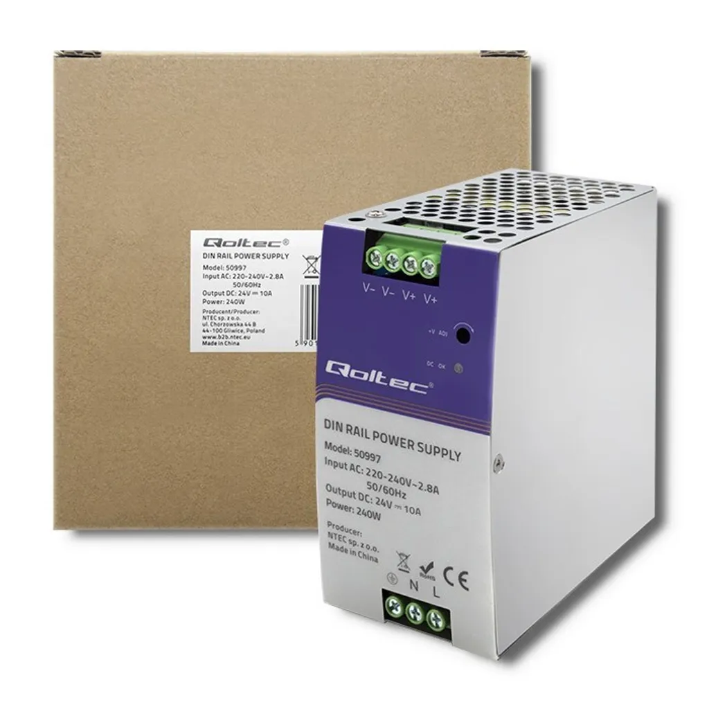 Alimentatore 24V DC 10A Qoltec 240W Professional DIN Rail PSU