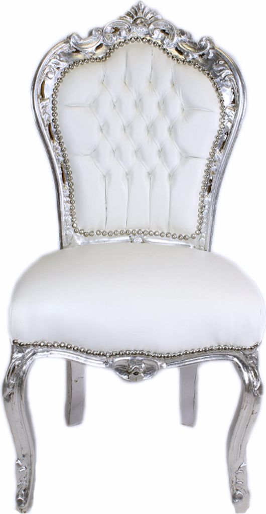 Barockstuhl Barock Stuhl Weiß Silber Kunstleder Esszimmer Produktbild 