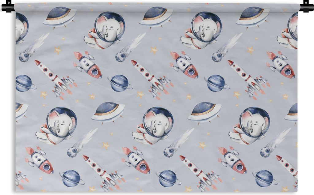 MuchoWow Wandteppich Wandbehang Muster - Elefant - Rakete - Jungen - Mädchen - Kinder - Mädchen 60x40 cm Tapisserie Dekoration Wandtuch - Wandd...