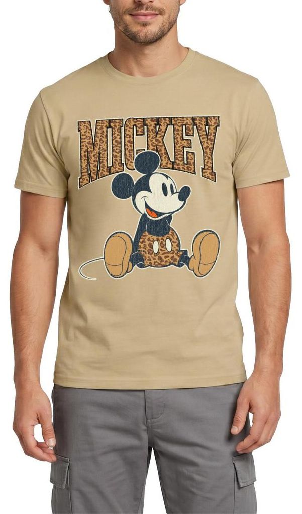 Mickey & Minnie Mickey Mouse Leo Look Männer T-Shirt, L, Sandbeige