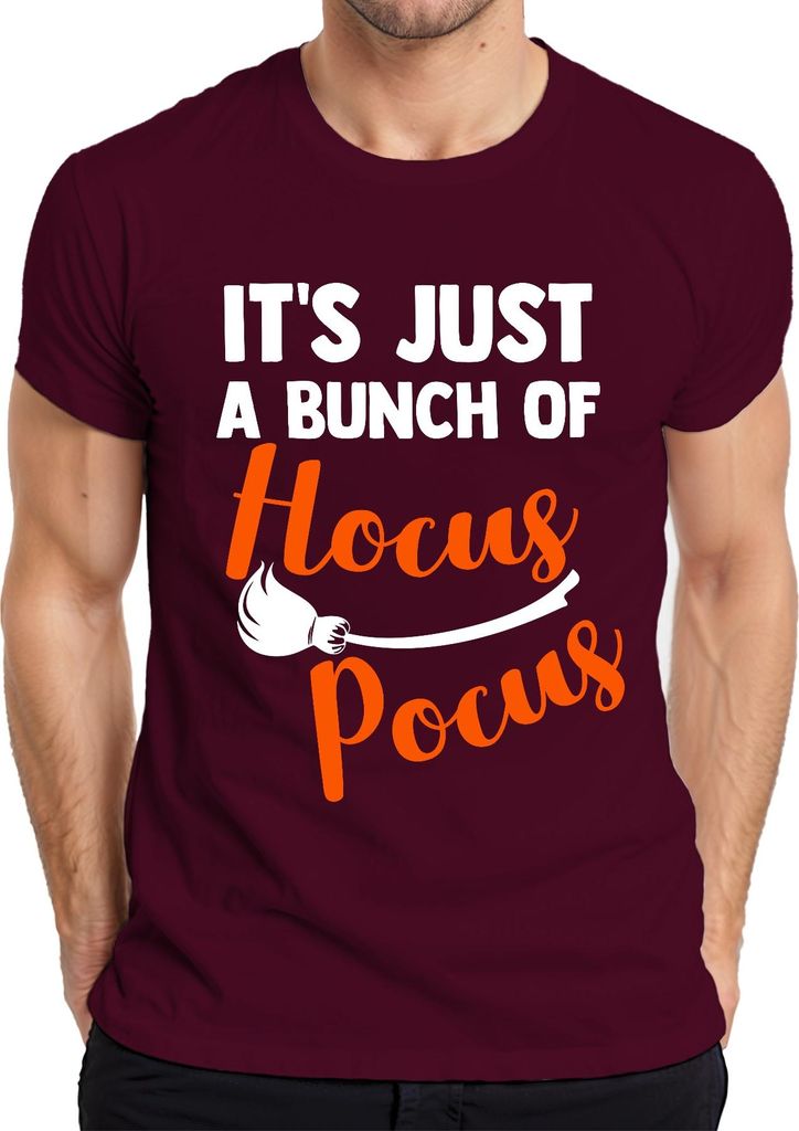 IT'S JUST A BUNCH OF Hocus Pocus Halloween Hexe Besen Geschenk Herren T-Shirt, Burgundy, XXL