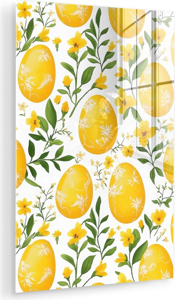 MuchoWow Glasbilder - Bilder auf Wandbild - Foto auf Glas Blumen - Ostereier - Gelb 20x30 cm Wanddekoration aus Glas - Acrylglasbild - Acrylbilder ...
