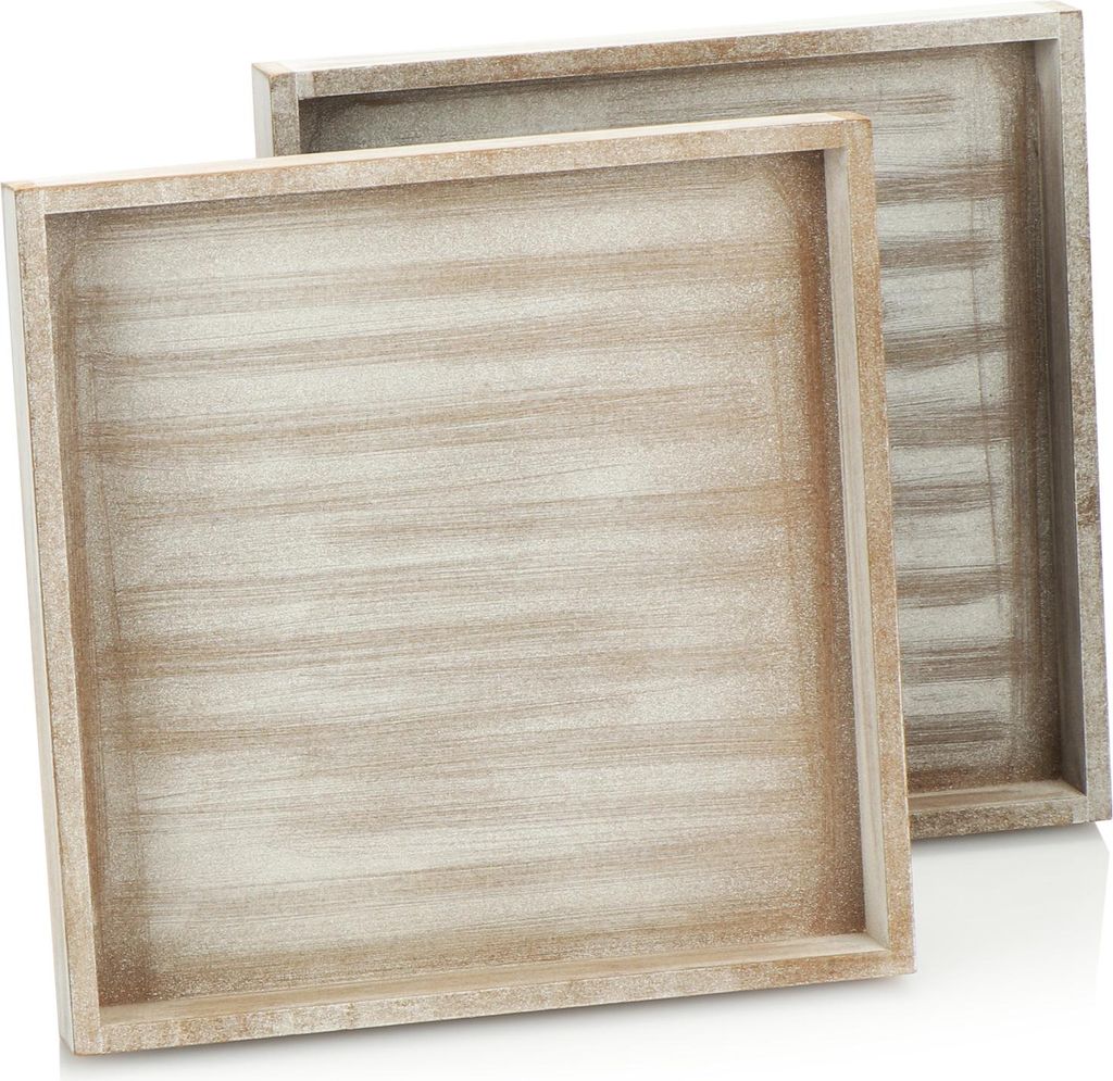 COM-FOUR 2x Serviertablett aus Holz - Vintage Tablett in weiß gekalkter Optik - Shabby Chic Holztablett - alltagstauglich und prima Deko