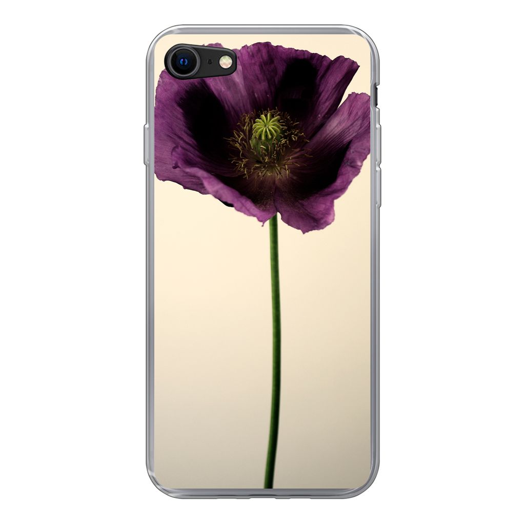 MuchoWow Handyhülle Schutzhülle Hülle für iPhone SE 2022 Nahaufnahme eines violetten Mohns Silikon Softcase Handy Hülle - Schutzhülle