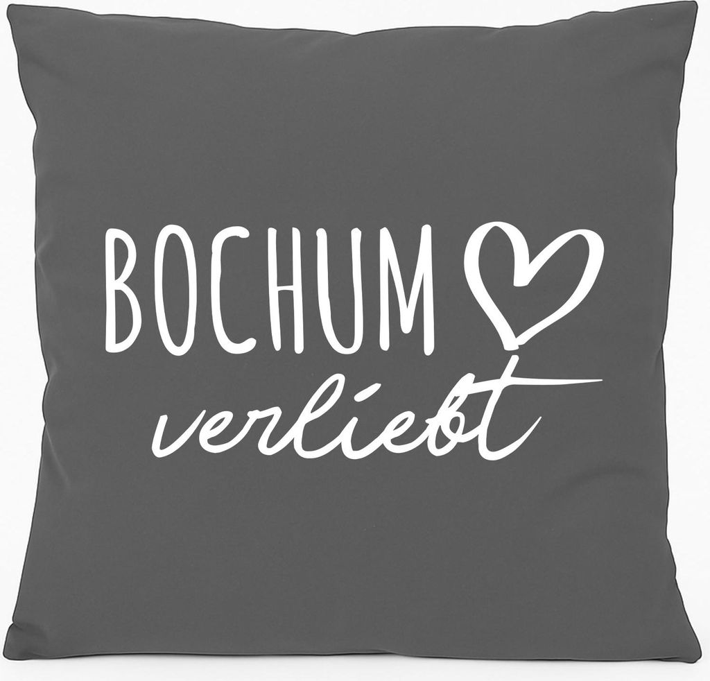 Huuraa Kissen Bochum verliebt 40x40cm mit Füllung Steel Grey Baumwolle Dekokissen Geschenkidee