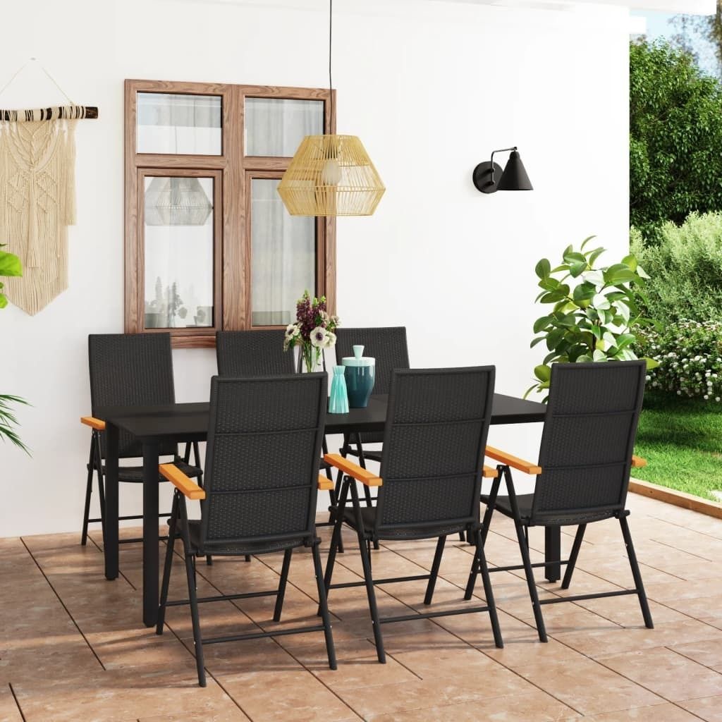 Maison Exclusive - 7-tlg. Garten-Essgruppe Schwarz und Braun