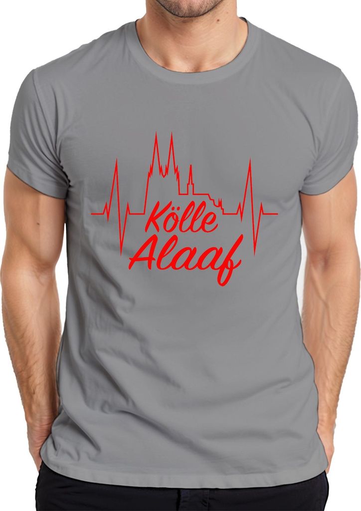 Kölle Alaaf Kölner Dom Skyline Karneval Jeck Fastelovend Herren T-Shirt, Grau, L