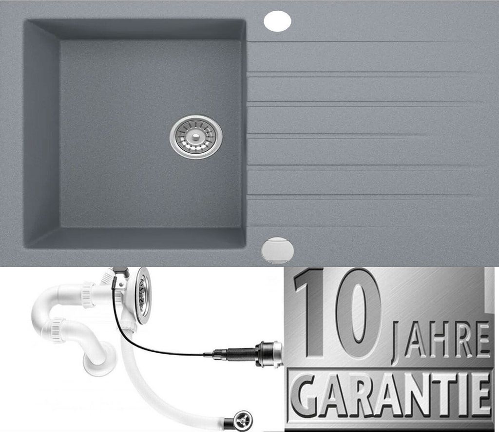 Granitspüle Grau Küchenspüle Granit Siphon Einbauspüle Spülbecken Spüle Granit 76x44