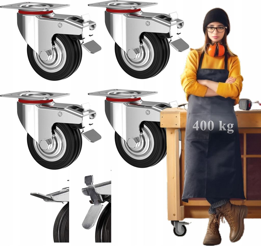 Rader 4x Lenkrollen 125mm mit Bremse, 400kg bis Möbel