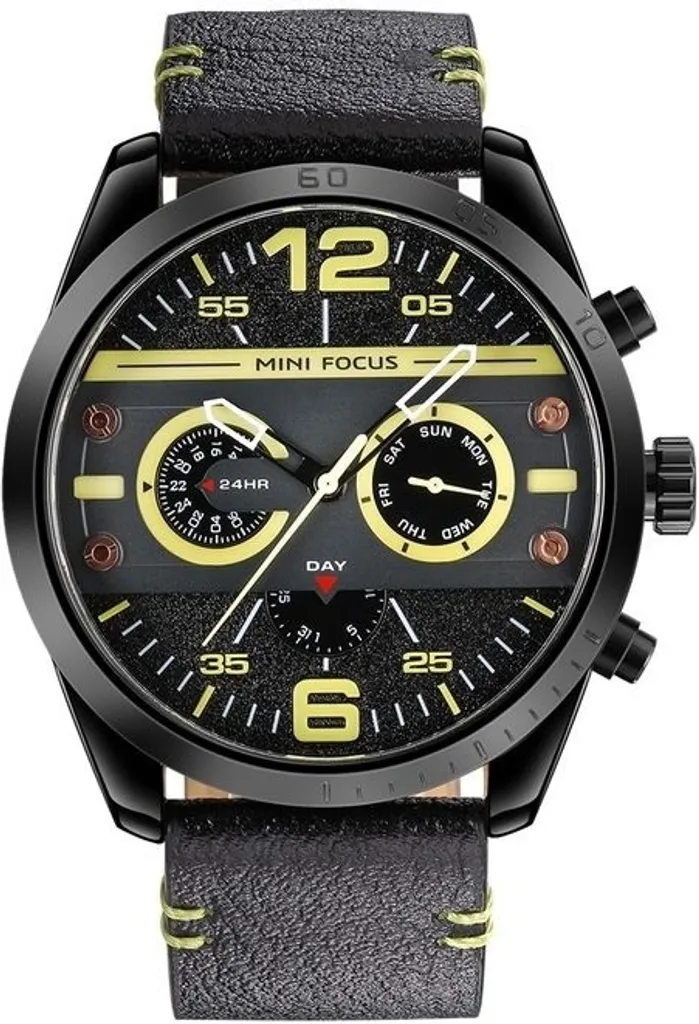 Montre Homme Lisible et Robuste - Mini Focus Fox Noir Jaune KP23857