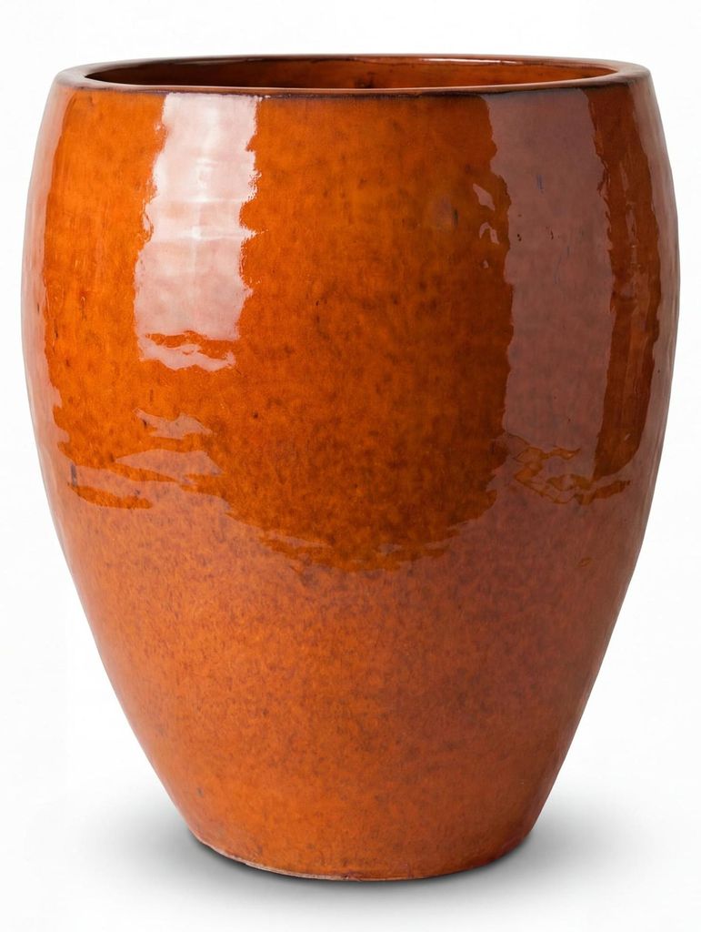 Provencelia Keramik Pflanzkübel Poseidon Orange, Ø36 x H43 cm, frostbeständig, handgefertigt, glasiert, Outdoor, Terrasse, winterfest