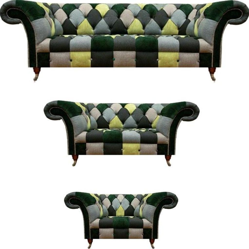 Mehrfarbig Sofa Set 3tlg Designer Möbel Sofas Couchen Modern Sessel Chesterfield