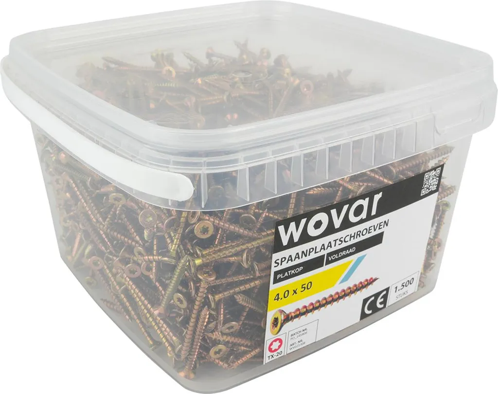 Vis à bois agglo 4,0 x 50 mm zingué jaune Torx 20 - Boite de 1500 unités