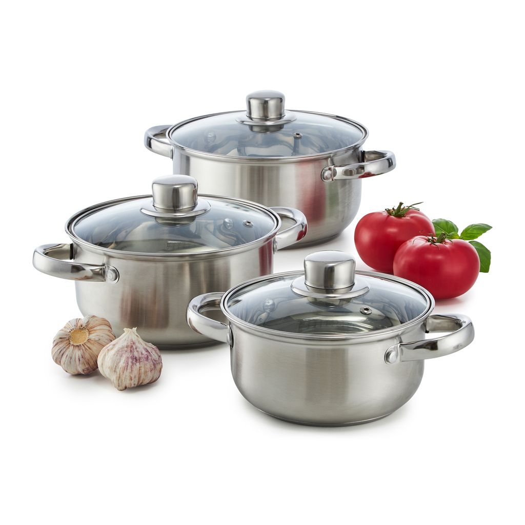 Kochtopfset Edelstahl 6-tlg. Topfset Induktion 3 + 3 Glasdeckel Spülmaschine