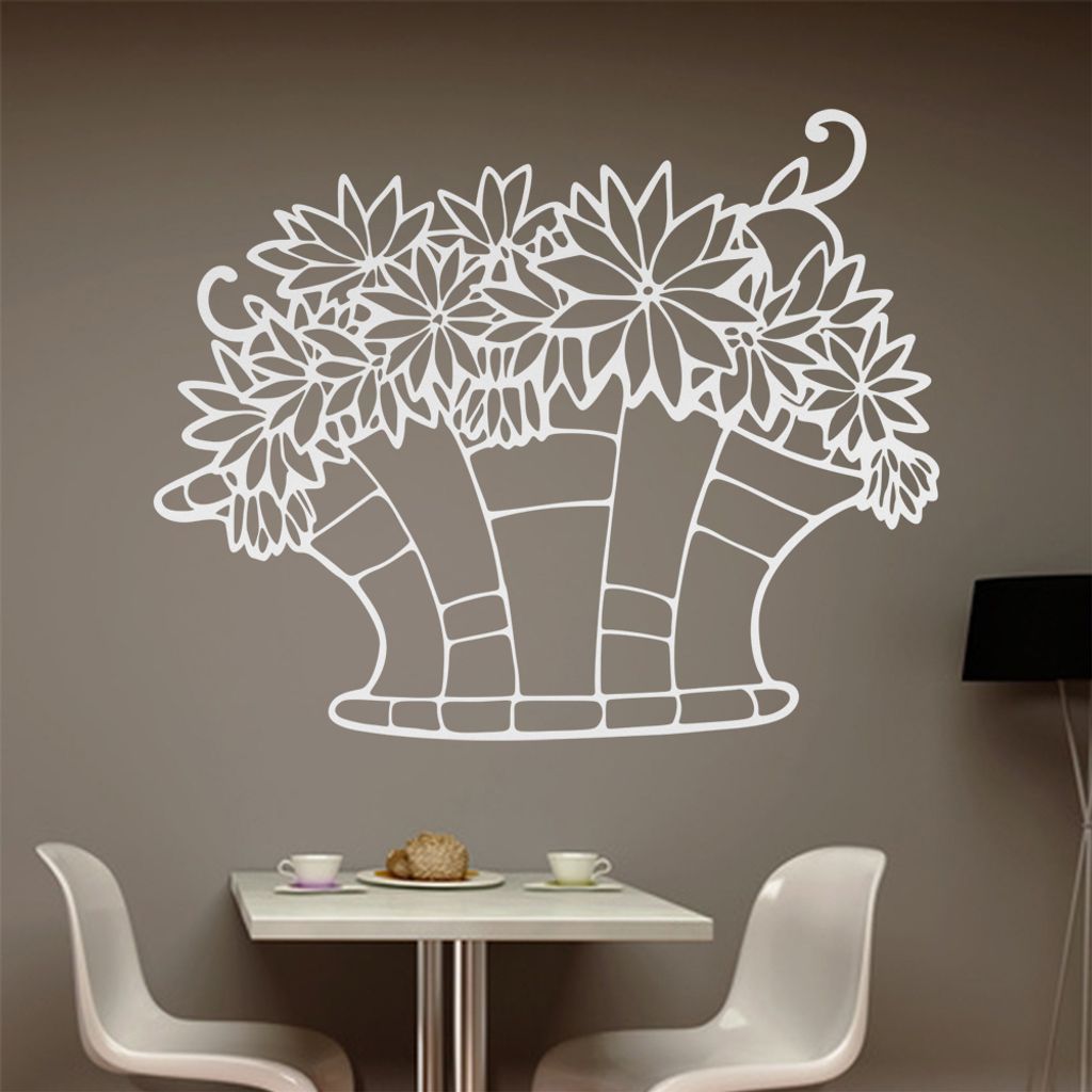 Blumen - Pflanze - Korb Wandtattoo in 6 Größen - Wandaufkleber Wall Sticker - Dekoration, Küche, Wohnzimmer, Schlafzimmer, Badezimmer