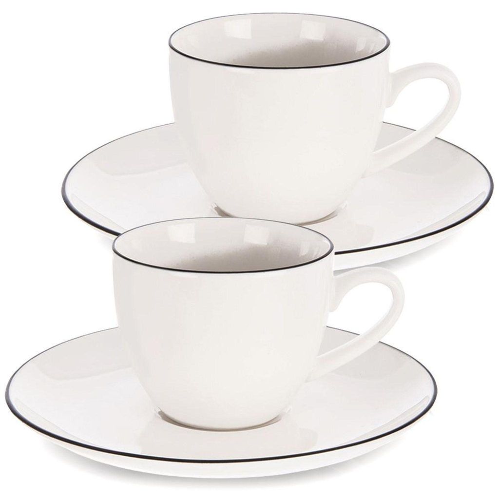 Orion | Tasse mit Untertasse - 2er-Set - Kaffeetasse - Porzellan - Weiß - 100 ml