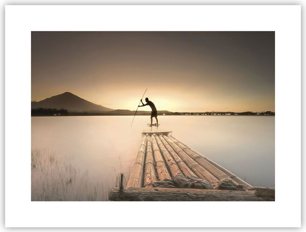 Poster - Poster ohne Rahmen - Floß Westen die Sonne - 40x30 cm - Wand Bild - Wanddeko - Wandbilder - Kunstposter - Wandposter - Bilder - Kunstdruc...
