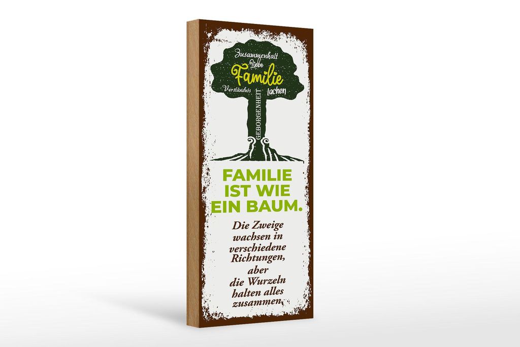 Holzschild Familie ist wie ein Baum, 27 x 10 cm, Holzschilder Spruch Glück Weisheit