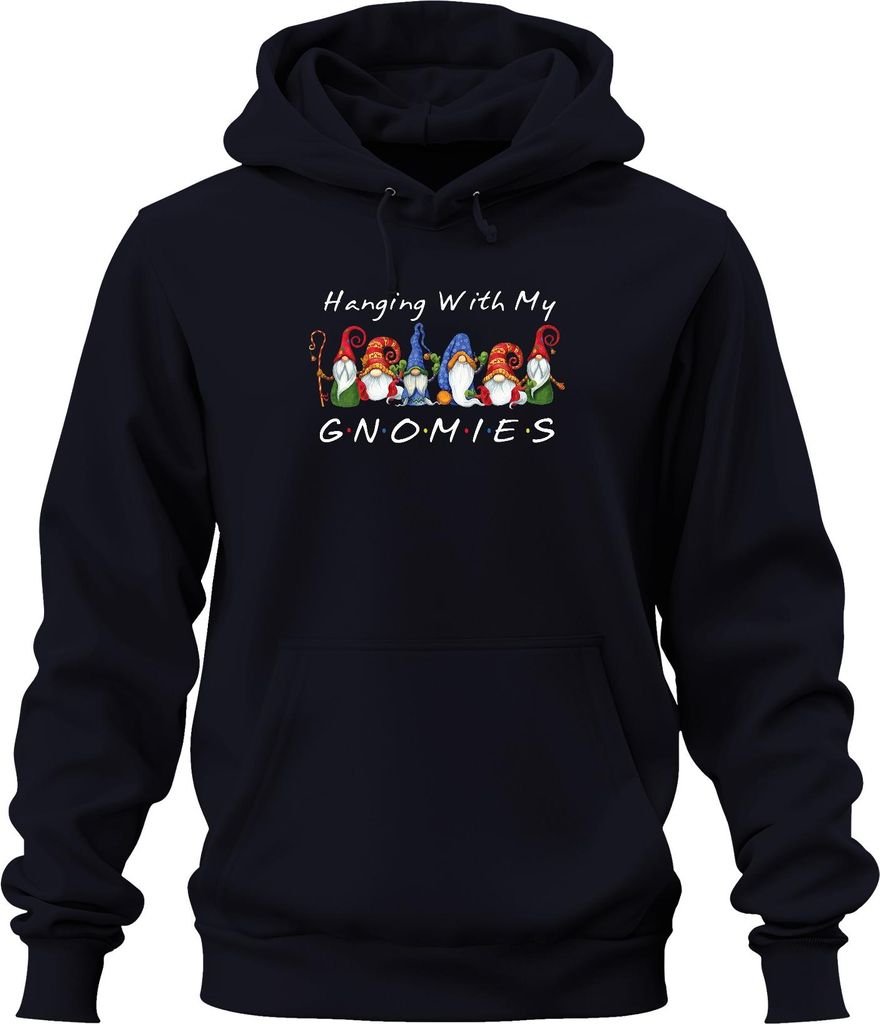 Hanging With My Gnomies Weihnachtsgnome lustig Freunde Uni Hoodie Kapuzenpullover, Navy, 3XL