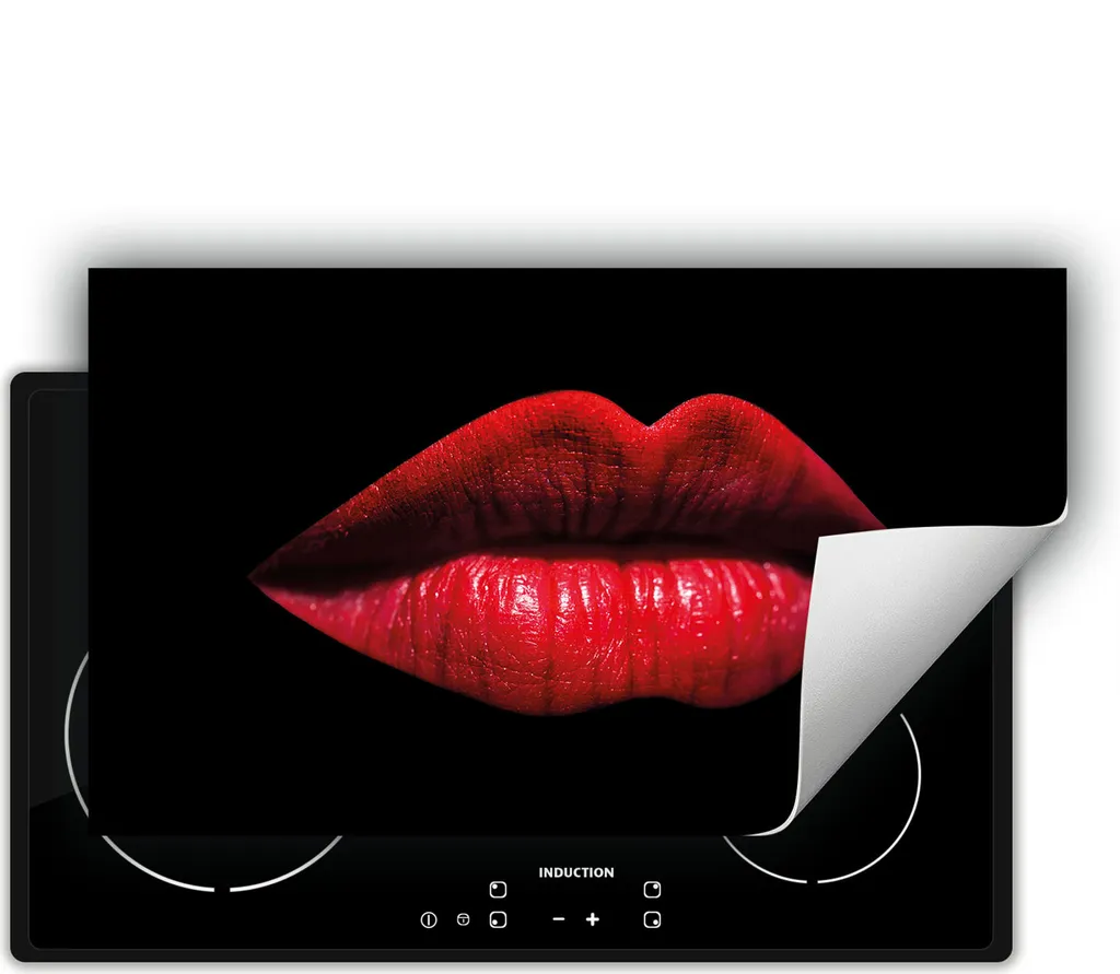 DarHaus Piastra di copertura per stufa 90x52 cm Tappetino antiscivolo Roll-up, nero - rosso - Bocca