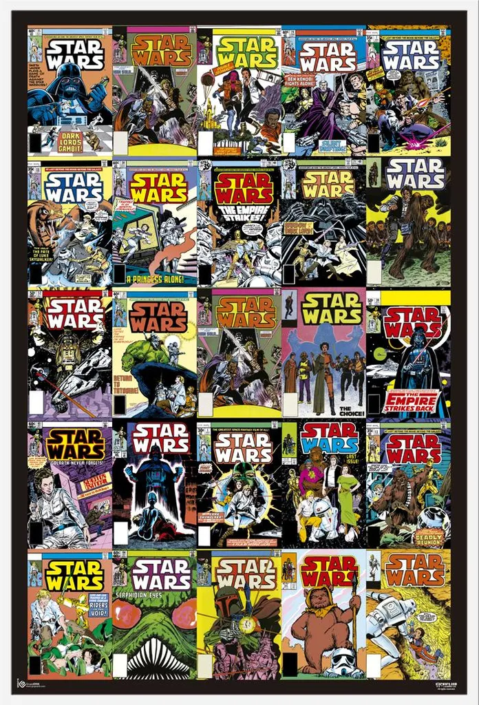 Poster Star Wars Protégé : Affiche Comic Covers 2 + Cadre Incurvé Blanc