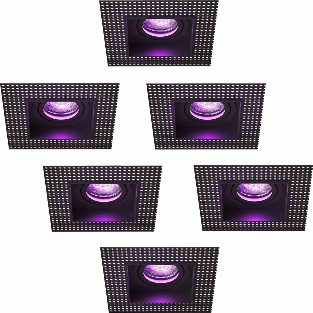 Ledvion - 6x Trimless Smart Einbaustrahler led Spot schwarz, 130x130 mm, 4,9 W, RGB+CCT, 345 Lumen, dimmbar, neigbar, Gu10 -Anpassung, Aluminium, IP20