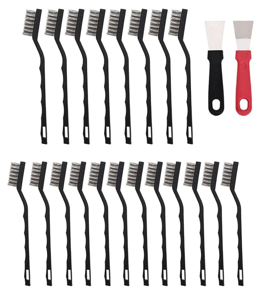 22-teiliges Drahtbürsten-Set mit ergonomischem Griff und Edelstahlborsten zur Rostentfernung und Reinigung von Metallteilen