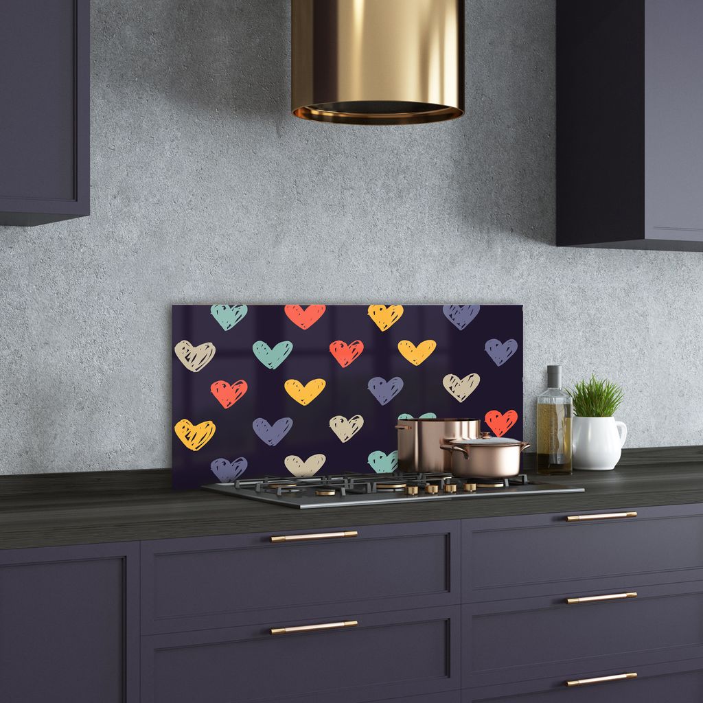 Tulup Küchenrückwand Spritzschutz aus Glas -100x50 -Spritzschutz auf gehärtetes GlasDeko Sonstige Bunte Herzen