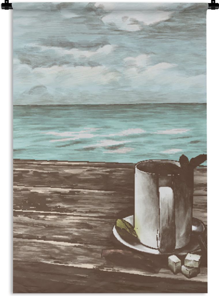 MuchoWow Wandteppich Wandbehang Becher - Tee - Meer 60x90 cm Tapisserie Dekoration Wandtuch - Foto-Teppich - Abwaschbar