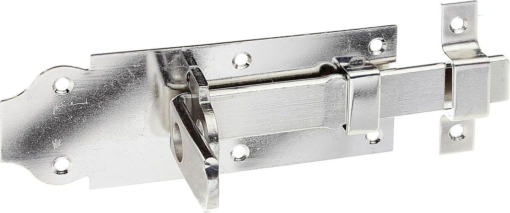 Alberts 841027 Schlossriegel, gerade, mit flachem Griff und befestigter Schlaufe, Edelstahl, Platte 140 x 52 mm, 10er Set
