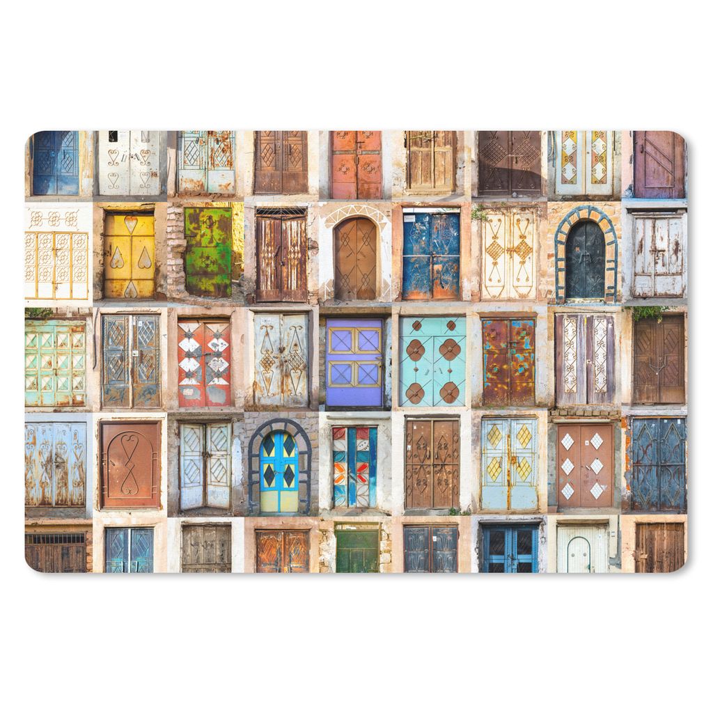 MuchoWow Schreibtischunterlage Türen - Architektur - Vintage - Collage 60x40 cm - XXL Mauspad - Großes Mauspad