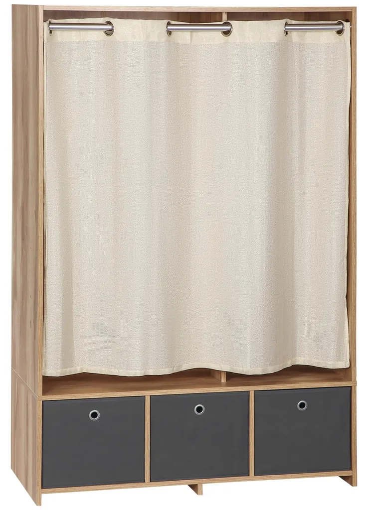 Dressing armoire de rangement en tissu et bois naturel avec tiroirs
