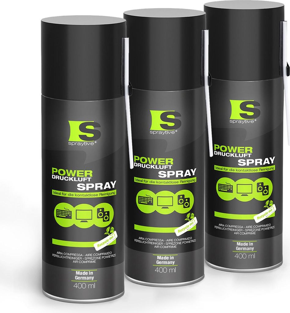 Spraytive 3 x 400ml Power Druckluftspray - Air Duster, Druckluftreiniger, Luftdruckspray, Reinigungsspray
