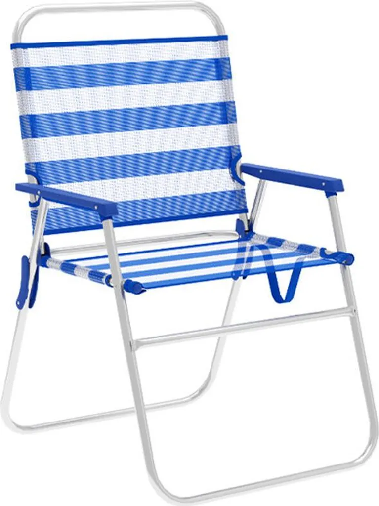 Marbueno Sedia pieghevole in alluminio a strisce blu e bianche per spiaggia e piscina 52X56X80 cm 10313
