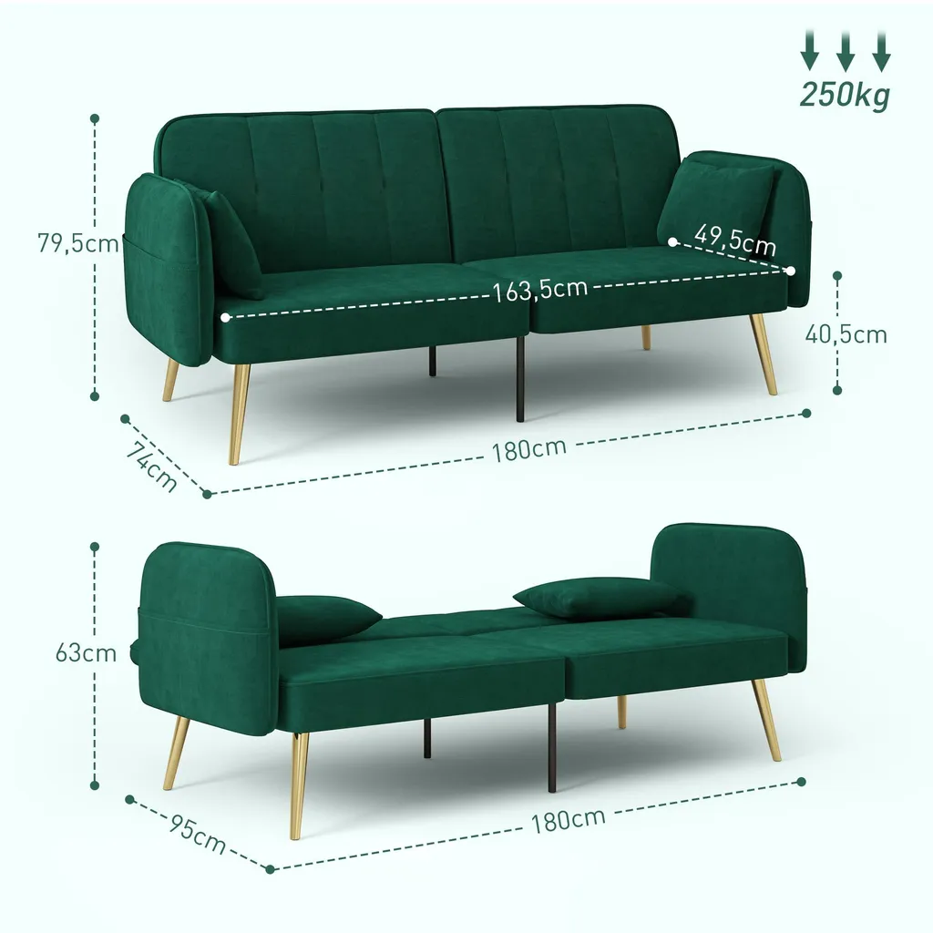 Canapé convertible gain de place : lit d'appoint 2 places velours vert - 5