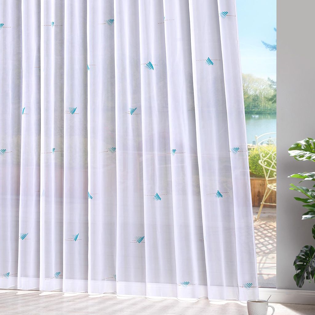 heimtexland Gardinen Store Voile Smokband Vorhang transparent Bleiband Fertiggardine Typ872 Türkis HxB 245x250 cm
