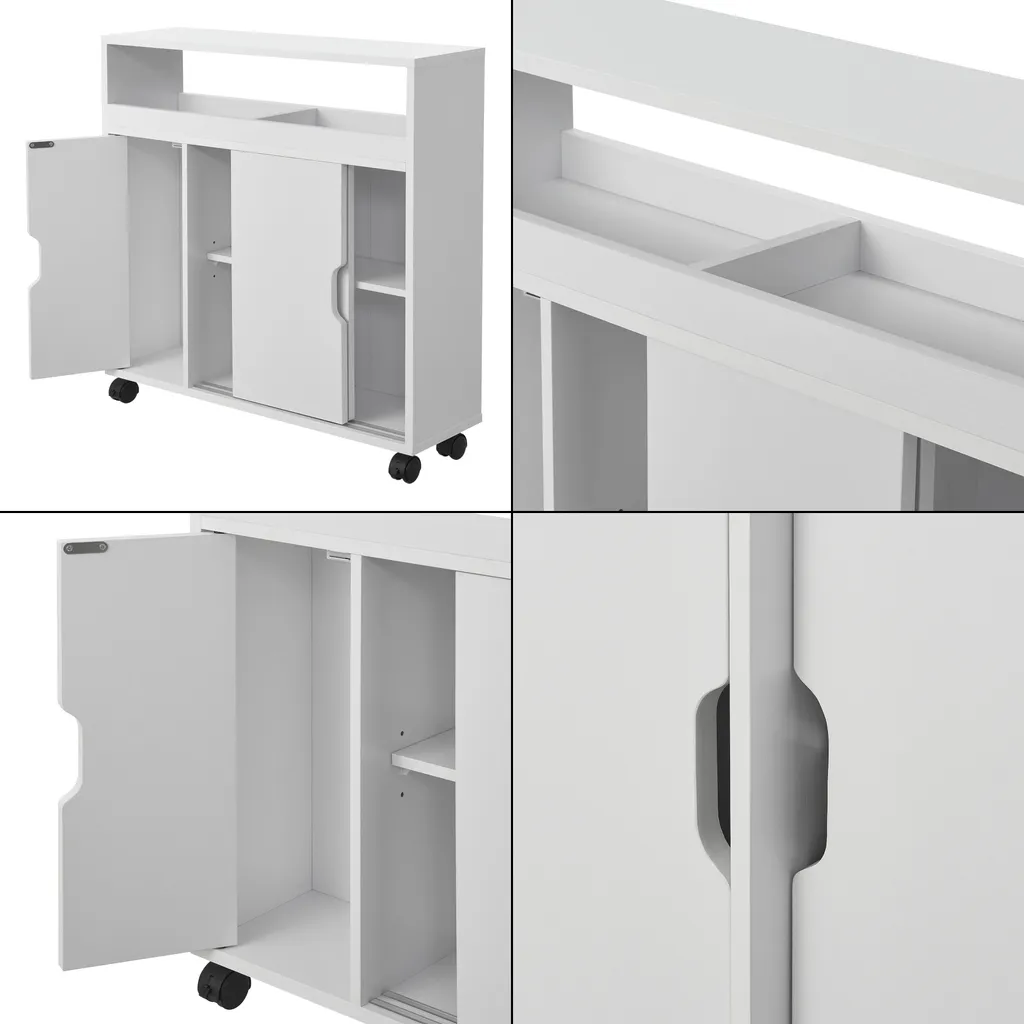 Armoire multi-usage Lumijoki blanche en bois avec rangements coulissants - 7