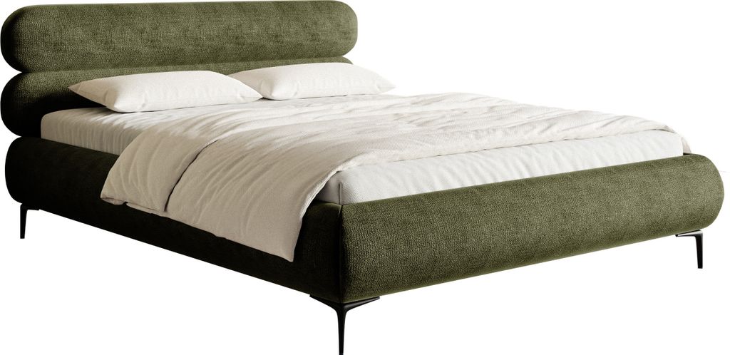 Selsey Roule - Polsterbett mit Bettkasten, Olivgrün mit schwarzen Füßen, 180 cm