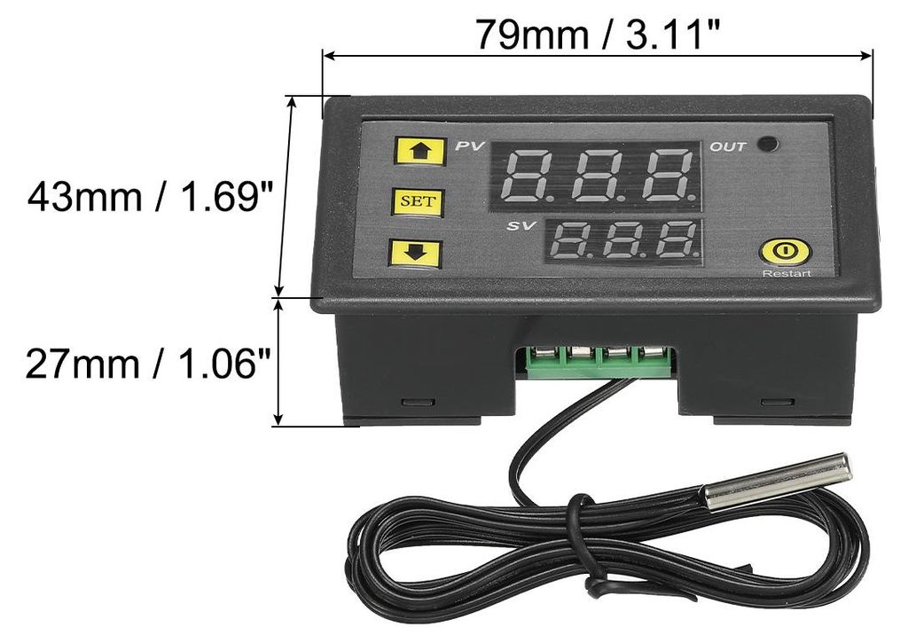 24V DC LED Digital Temperatur Regler Thermostat Meter Heizung Kš¹hlung -20 bis 100¡ãC W3230 Relais Ausgang mit NTC Temperatursonde Wasserdicht
