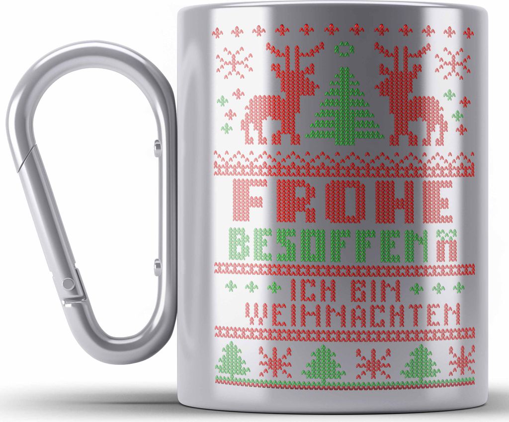 Trendation - Weihnachten Edelstahl Tasse Karabiner Ich Bin WeihnachtsEdelstahl Tasse Karabiner WeihnachtsEdelstahl Tasse Karabinern Lustig Glühwei...