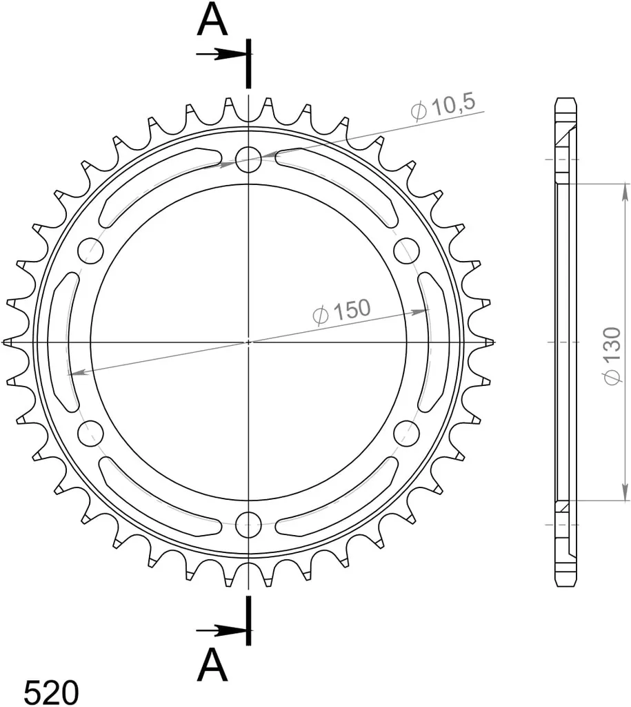 Couronne arrière moto Supersprox en acier noir 38 dents pas de chaîne 532