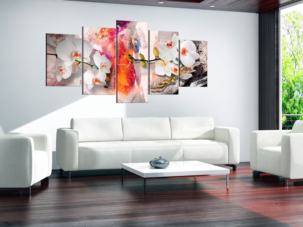 Akustikbild Blumen Orchidee 200x100 cm Bilder Akustikschaum Hochleistungsschallabsorber Schallschutz Leinwand 5 tlg Wandbild Raumakustik Schalldäm...