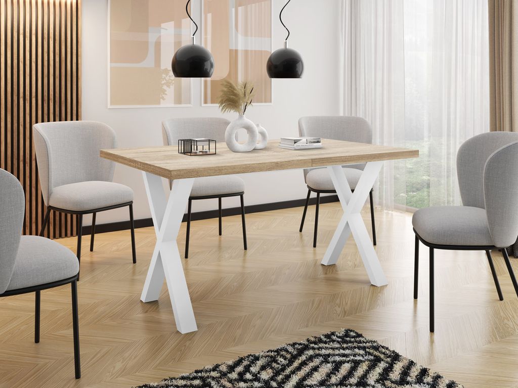 Rechteckiger Ausziehbarer Esstisch - Großer Modern-Stil Tisch mit Weißen Metallbeinen 120 140 160 cm bis 220 240 260 cm - Spacesaver - 140 x 80 c...