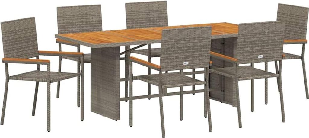 SYFAX Garten Essgruppe 7 pcs Grau Poly-Rattan