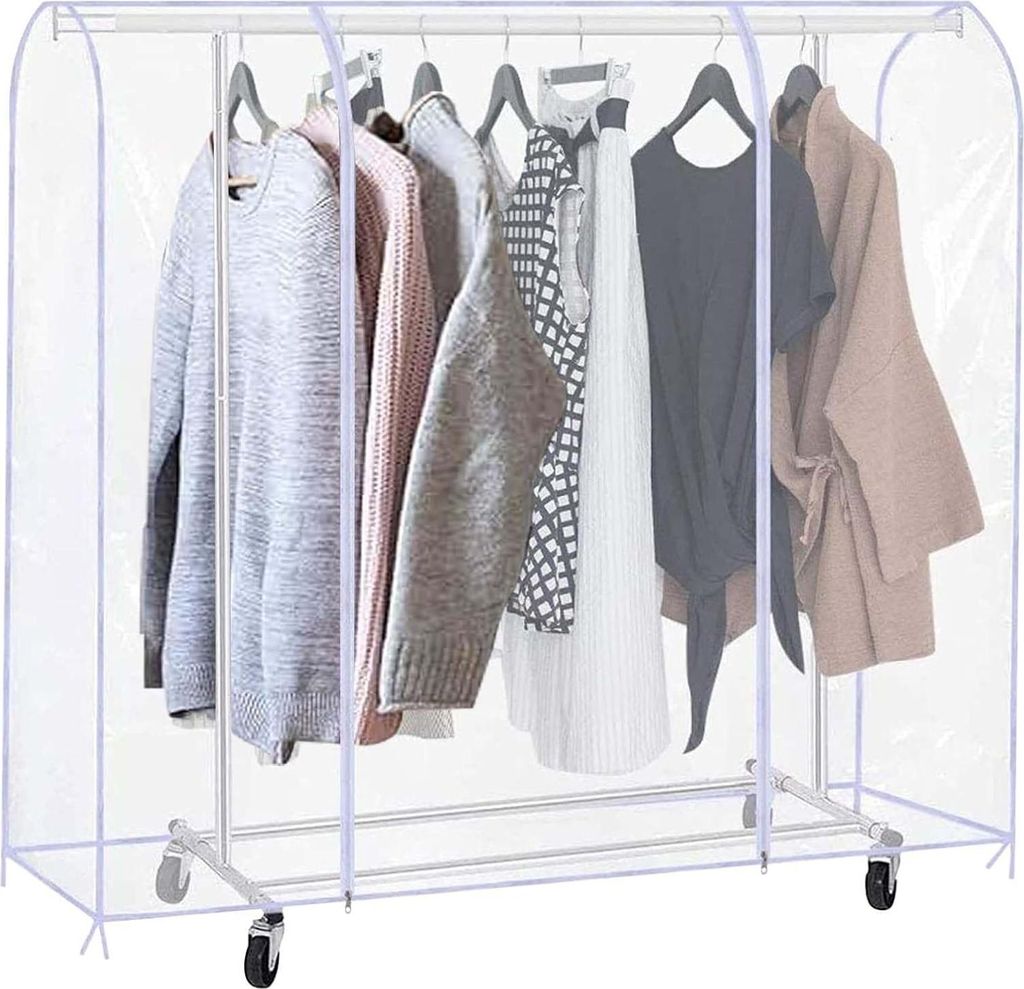 Kleiderhülle Länge 180 cm - Große transparente Hülle mit Reißverschluss - Wasserdichte Schutzhülle für Kleiderständer - Schützt Kleidung v...