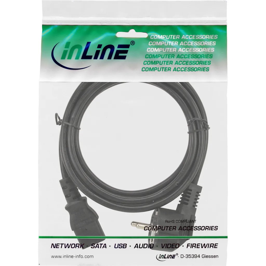 InLine Cavo Di Rete Angolato 0,3 M – Spina C13, Contatto Di Protezione, Bianco