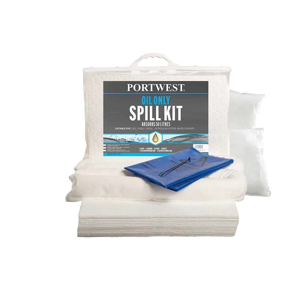 Éviter pollution huile : Kit de secours Portwest SM61 50L efficace