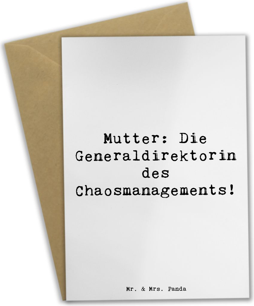 Mr. & Mrs. Panda Klappkarte Spruch Mutter Chaosmanagerin - Weiß - Geschenk, Grußkarte, hochzeitskarten, osterkarten, einladungskarten, bedingungs...